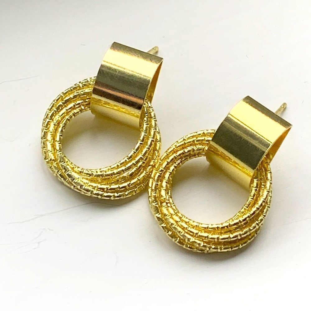 Marais Gold Tone Twisted Doorknocker Earrings - Picture 3 of 7